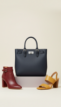 Structured Leather Satchel With Red Trim