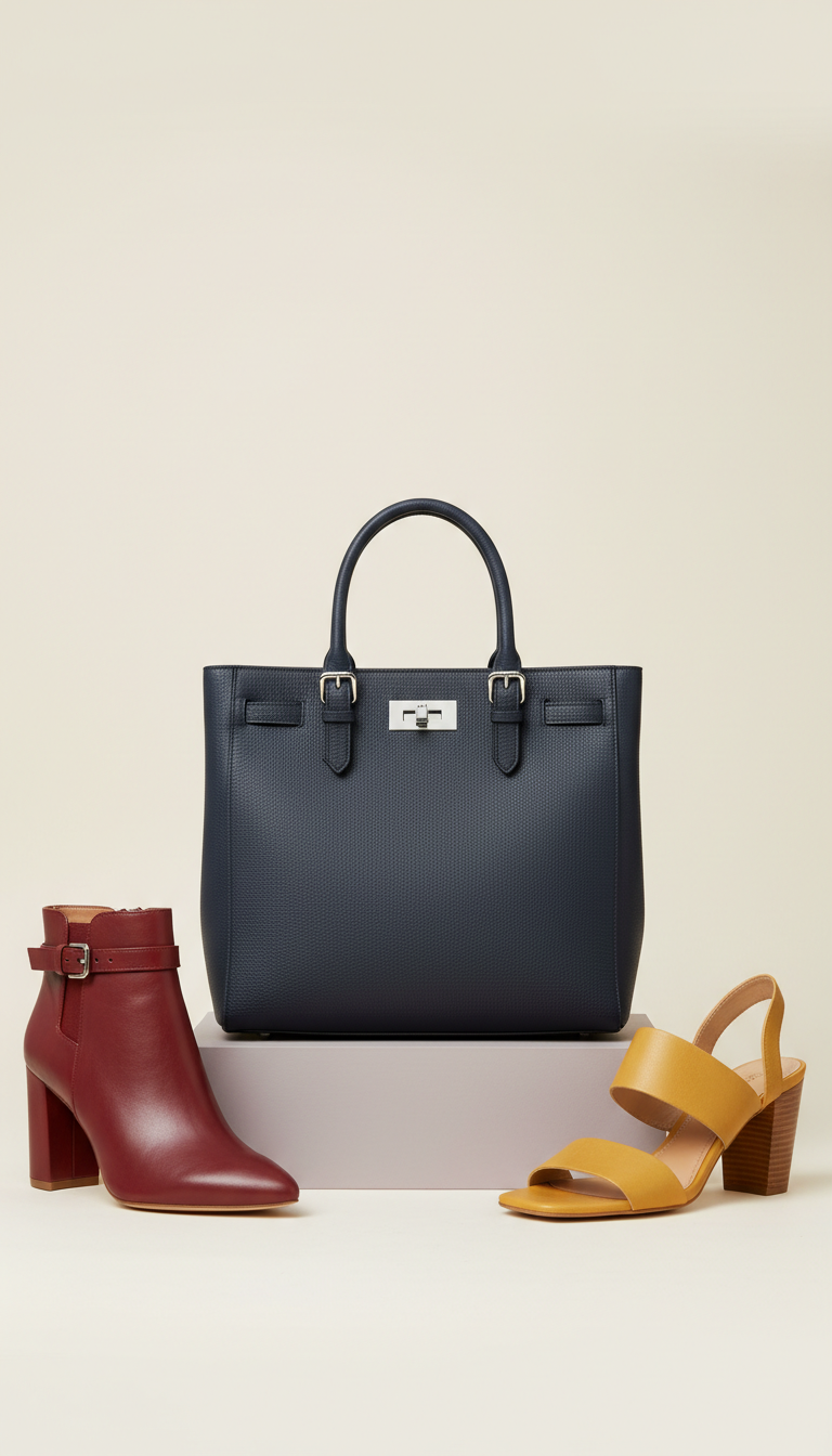 Structured Leather Satchel With Red Trim